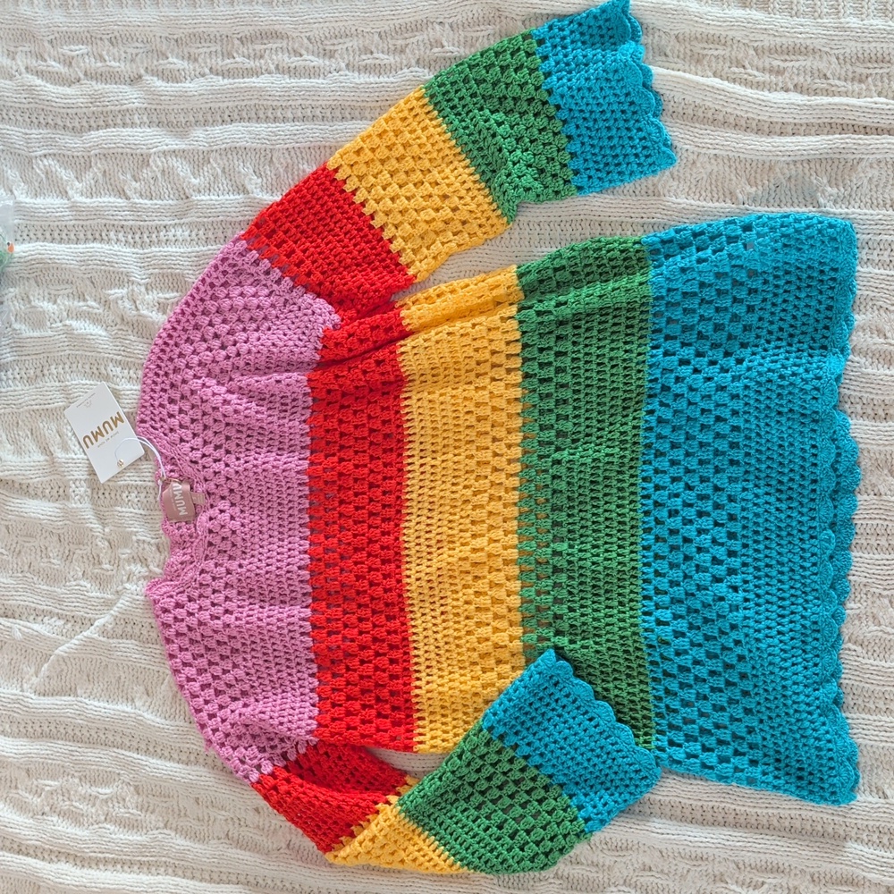 BNWT Show Me Your Mumu Paula Pullover Bright Stripe Rainbow - Picture 4 of 7